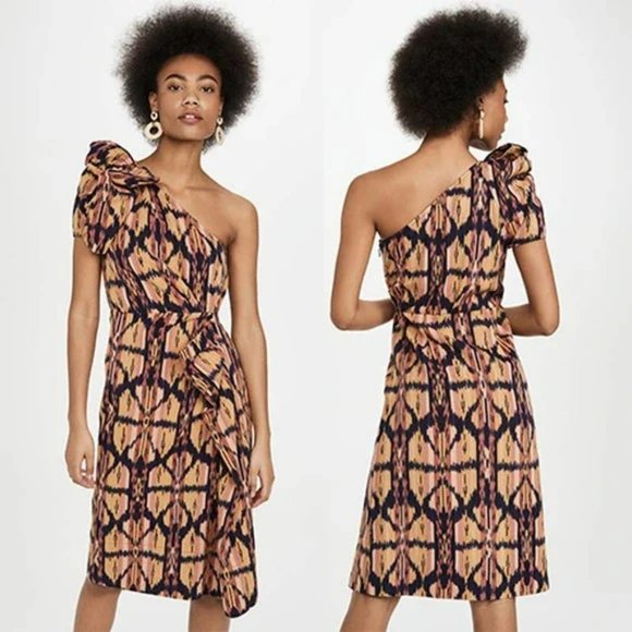 Ulla Johnson Dresses & Skirts - Ulla Johnson One Shoulder Short Puff Sleeve Idra Dress Ikat Print Size: XS NWT